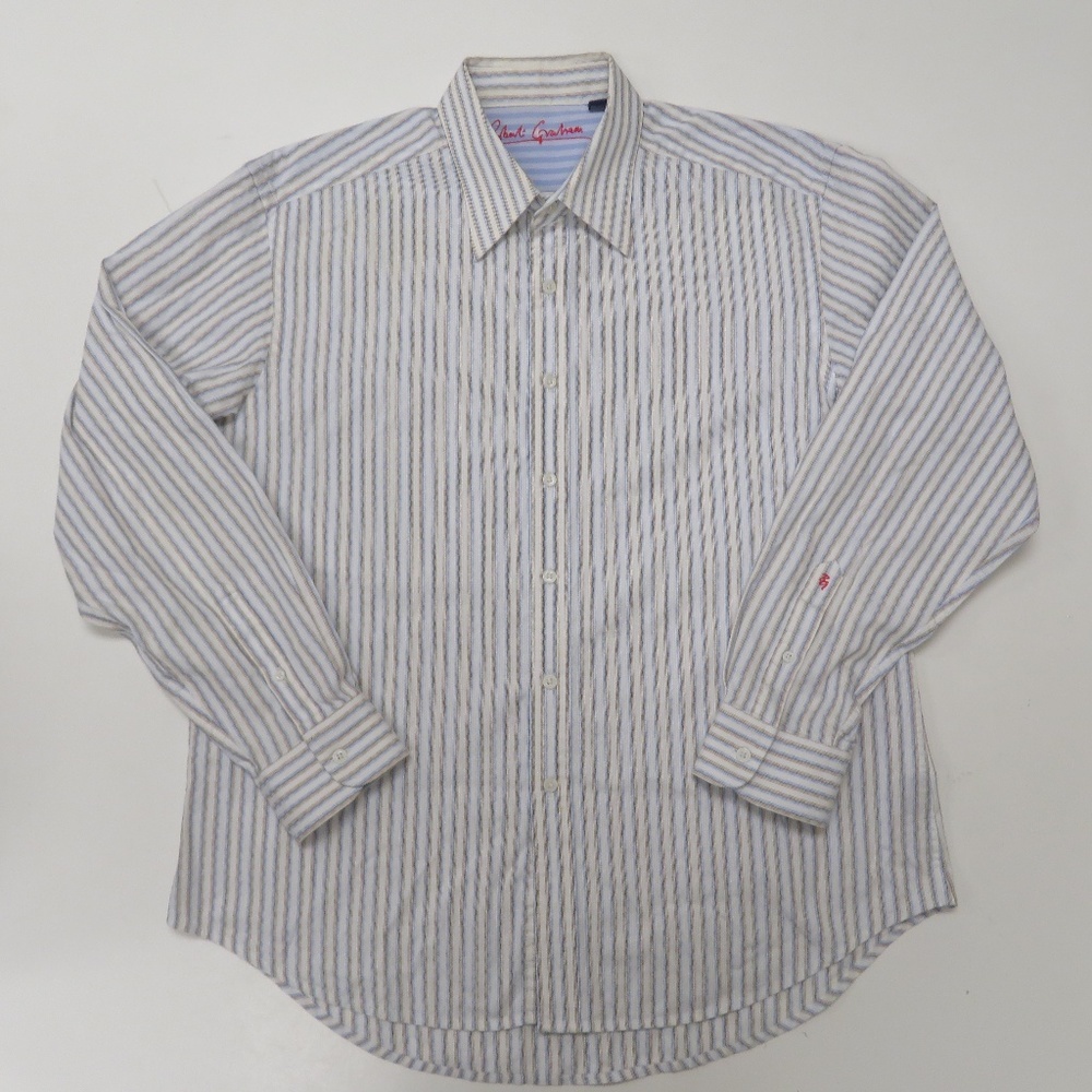 Robert Graham Button Up Shirt Mens XL Long Sleeve White Blue Striped